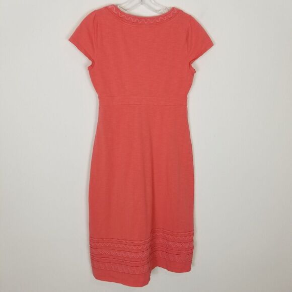 Boden Women Embroidered Trim Short Sleeve Dress Sz 6 L V Neck Stretchy Pink - Picture 4 of 8